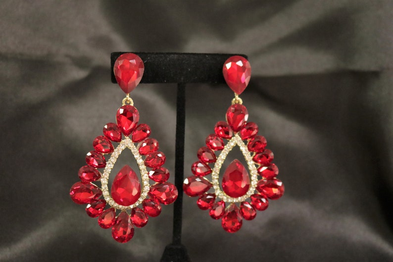 Ruby Red Earrings Red Teardrop Earrings Crystal Silver Wedding | Etsy