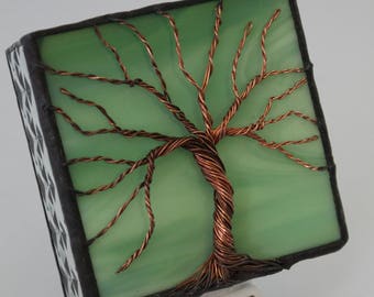 Green Stained glass Nightlight w/ wire tree