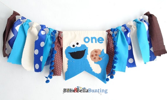 Cookie Monster Party Decorations 1st Birthday Blue Brown Etsy