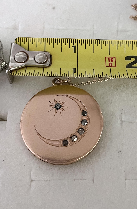 Antique Gold Filled Celestial Locket: Moon, Stars… - image 4