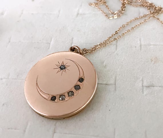 Antique Gold Filled Celestial Locket: Moon, Stars… - image 2