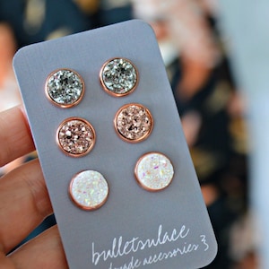 Druzy studs, druzy, stud earrings, earrings, hypoallergenic