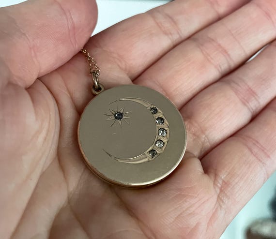 Antique Gold Filled Celestial Locket: Moon, Stars… - image 3