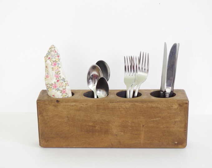 Vintage Sugar Mold // Rustic Wood Utensil Holder // Antique Etsy