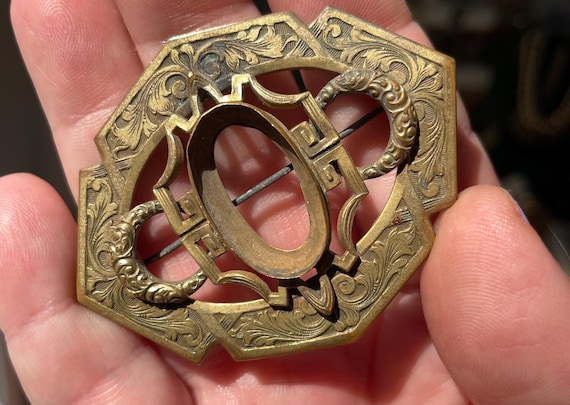 Ornate Brass Victorian Era Sash Pin Art Nouveau Jewelry