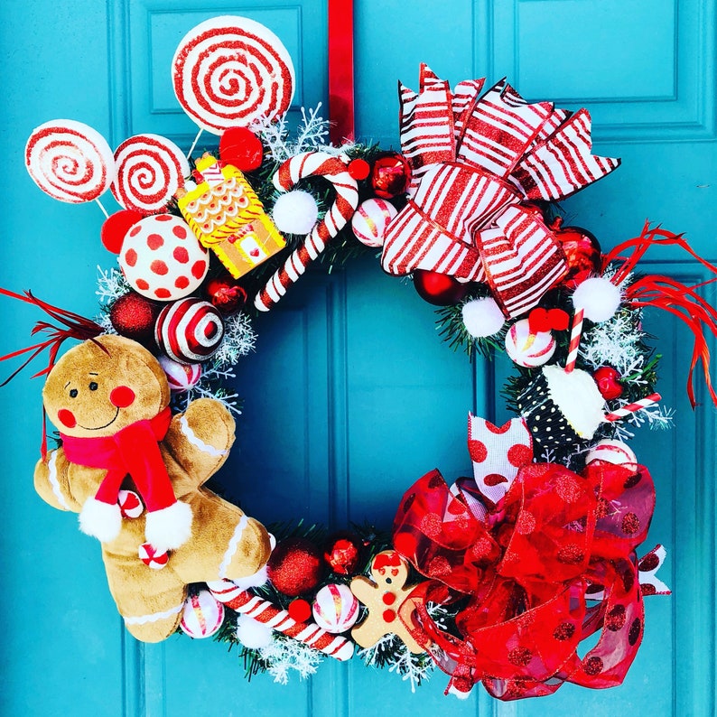 Gingerbread Man Christmas Wreath Gingerbread House Candyland Etsy