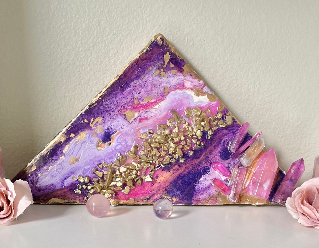 Wood Resin Wall Art With Crystals Witchy Decor Wall Art Altar Etsy