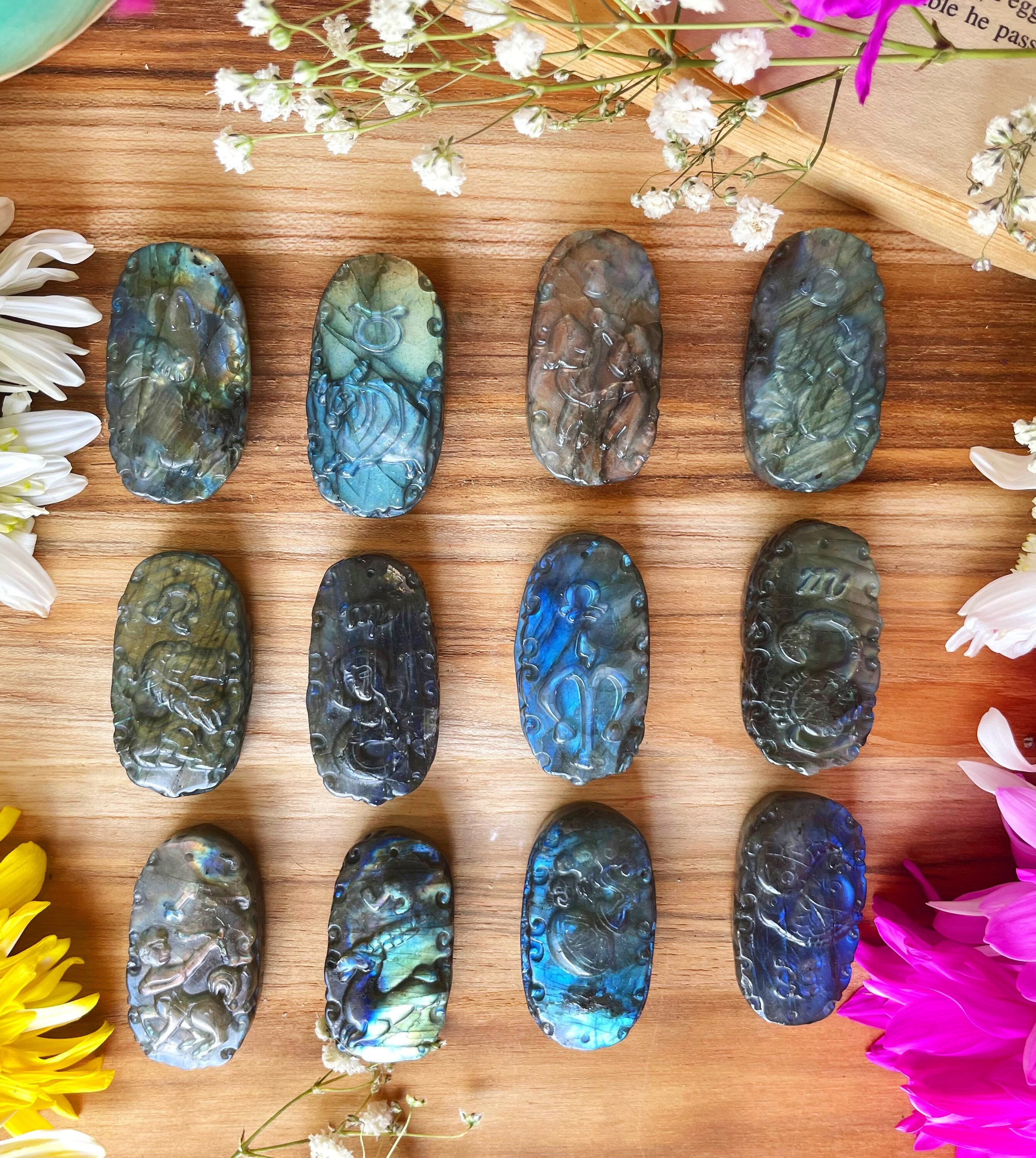 Labradorite Astrology Sign and Symbol Carvings Crystals Altar Etsy UK