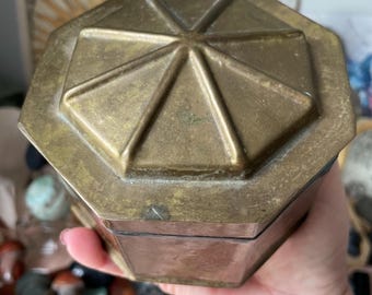 Vintage Brass Octagonal Trinket Box Decor