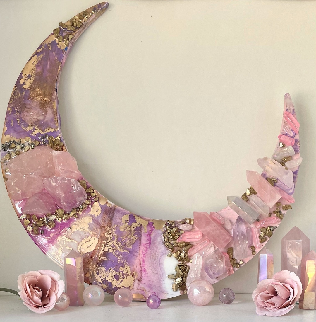 Wood Resin Wall Art With Crystals Witchy Decor Wall Art Altar Etsy