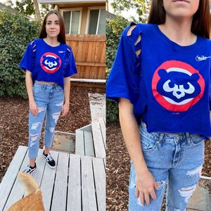 CHICAGO CUBS Short Cropped Bling T-Shirt Women's Size S (Pit