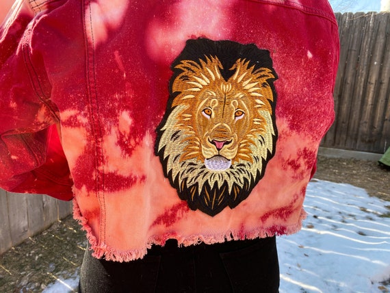 red acid wash denim jacket
