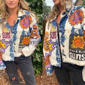 Custom team jacket, nba jacket, mlb jacket, nfl jacket, nhl jacket, mls jacket, hand painted jacket, custom bleached denim jacket, denim