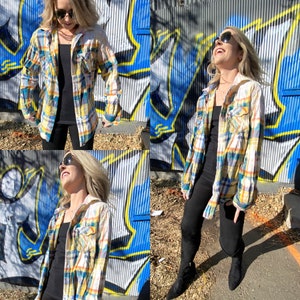 Bleached flannel, bleached flannels, flannels, flannel fashion, upcycled flannel, upcycled flannels, bleached, acid washed, bleached fashion