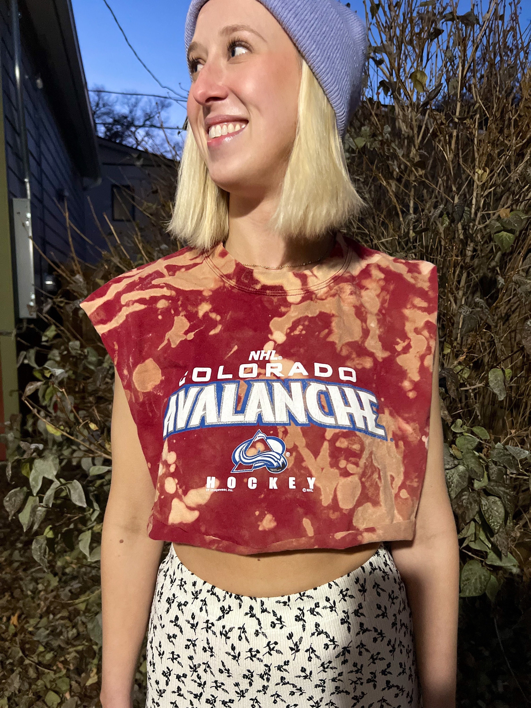 Vintage Medium Red Colorado Avalanche Hand-dyed Bleached 