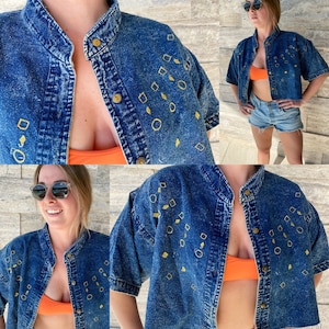 Cropped denim, cropped denim top, crop top, denim crop top, denim, recycled denim, recycled top, trendy crop top, street fashion, upcycled