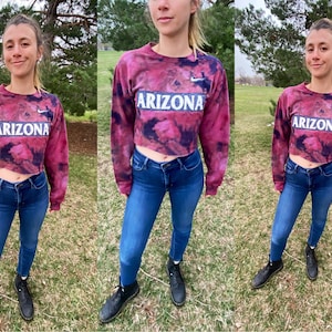 Arizona crop top, bleached crewneck, tie dyed crewneck, wildcats, college crop top, college sweatshirt, Arizona sweatshirt, college crewneck