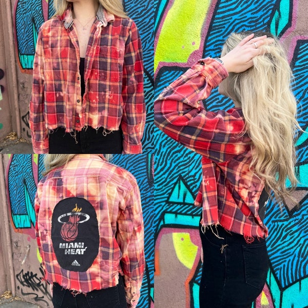Miami Heat crop, miami heat, heat, heat crop top, bleached crop top, nba crop top, bleached streetwear, bleached flannel, cropped flannel