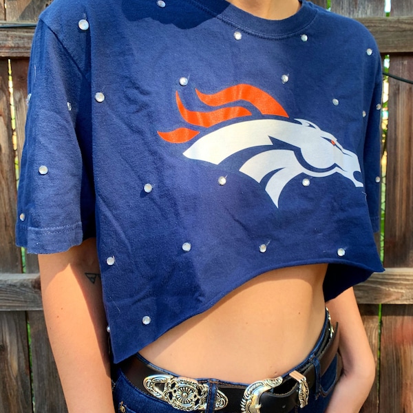 Denver Broncos Top, Broncos Crop Top, Denver Broncos, Bedazzled Top, Jeweled Top, NFL, NFL Top, Football Crop Top, Broncos