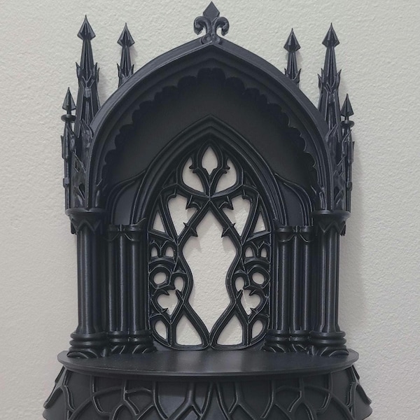 3D Printed Customizable Thorned Arch Medieval Cathedral Inspired Hanging Wall Shelf
