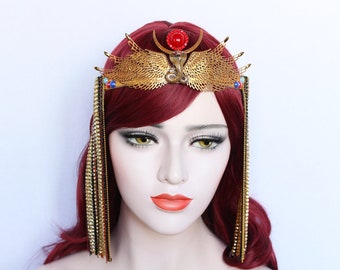 Gold Cleopatra Crown Egyptian Goddess Snake Headpiece Queen of snakes headdress Wedding Tiara Burlesque Photo Prop