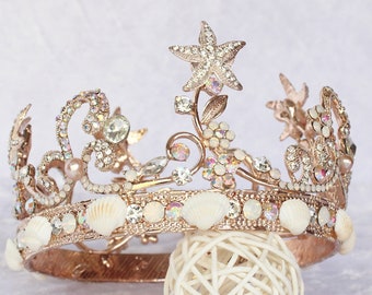 Mermaid Crown Seashell Tiara Or rose Sirène Tête de mariée Tiare Couronne Plage Destination Mariage Sous la mer Bachelorette Hen Party