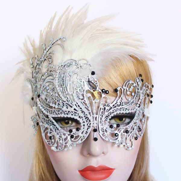 White Swan Masquerade Mask Feather Masquerade Wedding Mask White Bird Mask Crystal Masquerade Party Mask for Wedding Dress