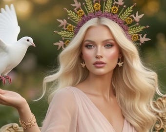 Diadema con halo de pájaro, corona de flores de paloma de luto, tocado de traje de novia