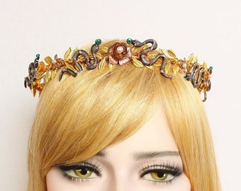 Cleopatra Crown Serpent Crown Medusa Halo Headpiece Snake Goddess Tiara Gold wedding snake headdress