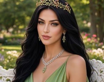 Corona de serpiente, halo de hoja de laurel nupcial, corona de serpiente para boda, tocado de diosa serpiente, tiara de corona de rama de olivo