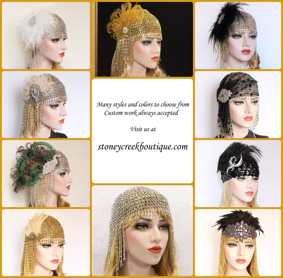 Silver Gatsby Feather Hair Clip 1920s Wedding Dress Fascinator Art