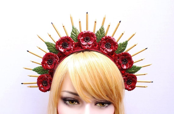 Red Poppy Flower Headband Poppies Halo Crown Enamel Flower Tiara Poppy Crown