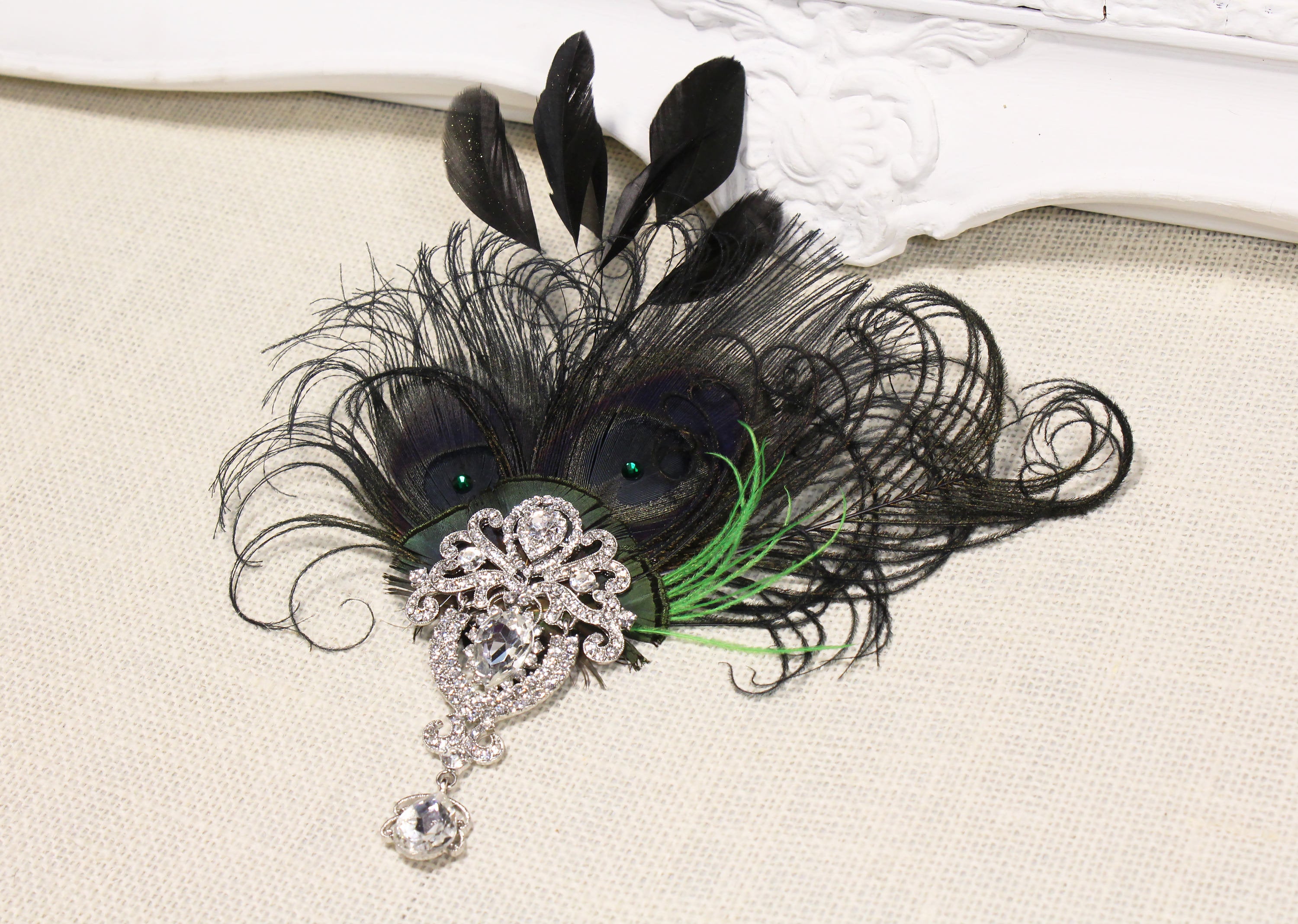 Peacock Feather Fascinator Hair Clip Wedding 20/'s Gatsby Party Vintage Headpiece