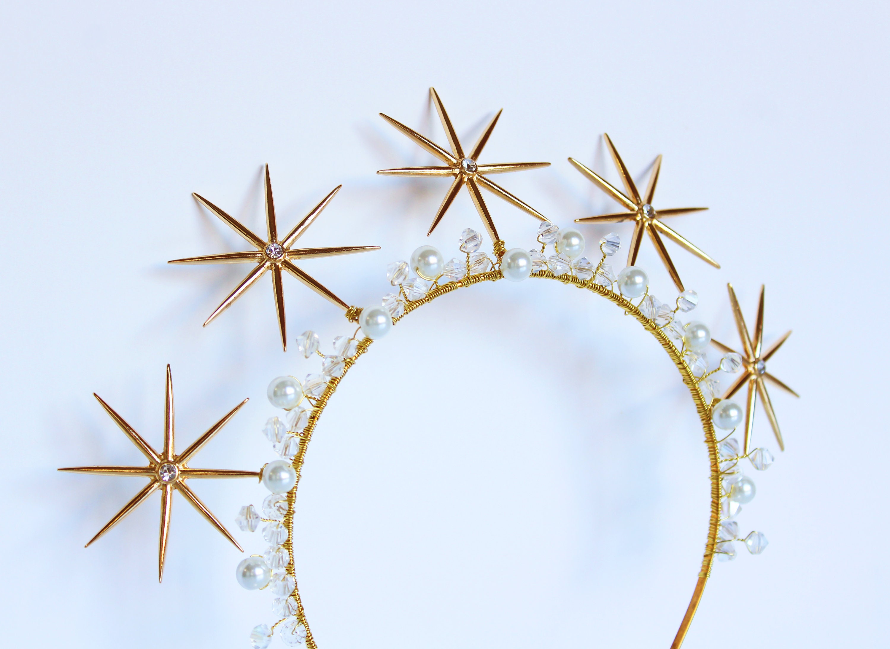 Gold Celestial Star Crown 1920s Starburst Goddess Halo Art Deco Gold ...