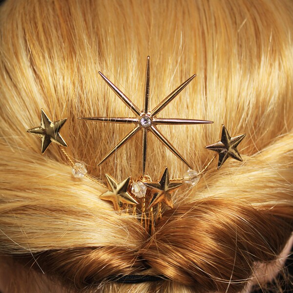 Art Deco Celestial Wedding hair Comb Gold 1920s Starburst hair piece Star Bridal Comb for Wedding Dress Celestial Headpiece