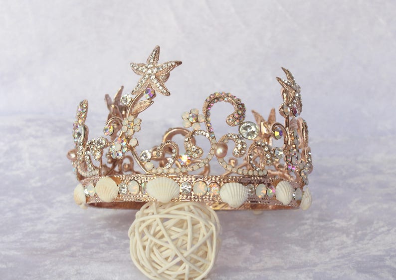 Mermaid Crown Seashell Tiara Rose gold Mermaid Headpiece Wedding Tiara Crown Beach Destination Wedding Under the Sea Bachelorette Hen Party