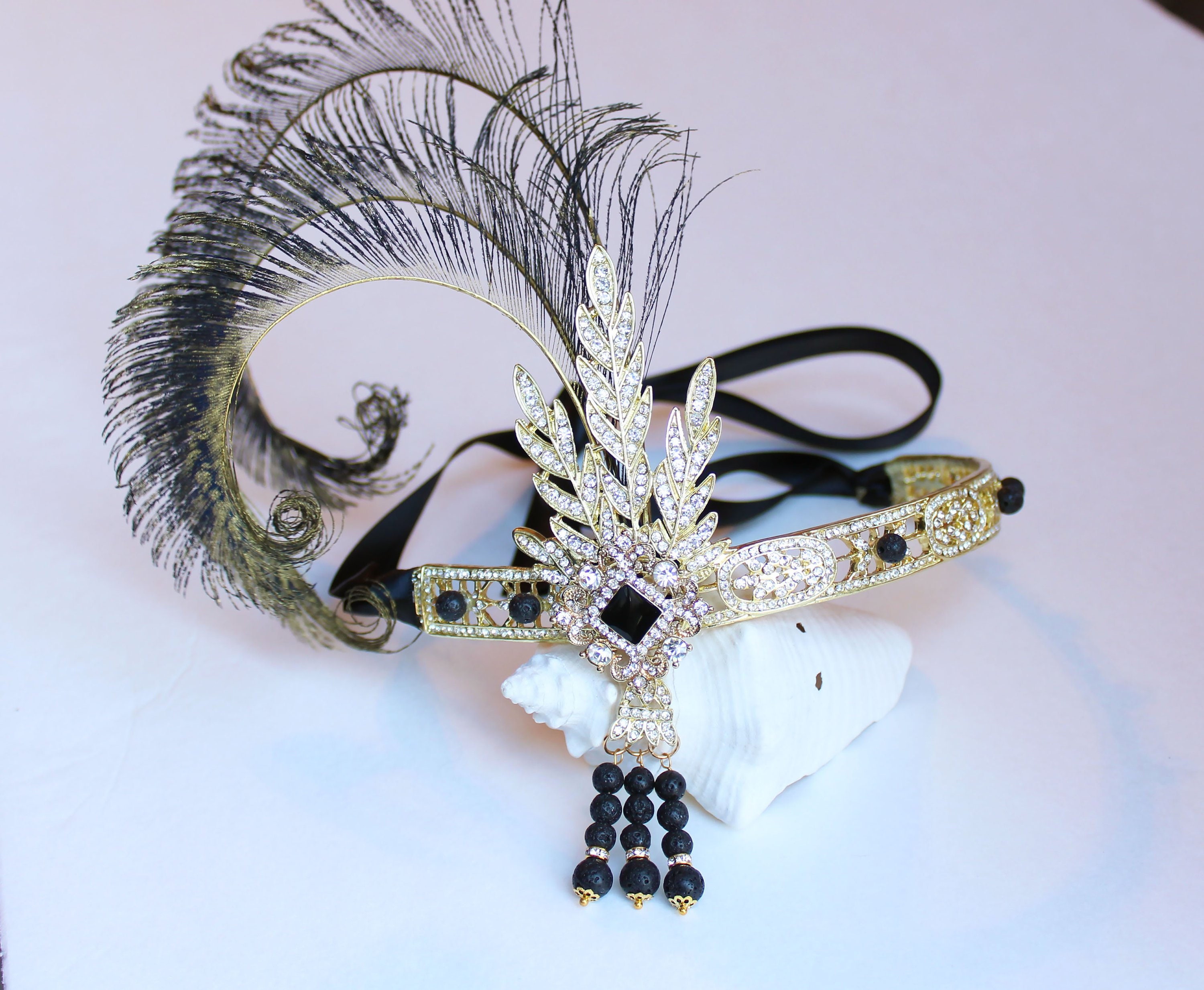 1920s headpiece black and gold