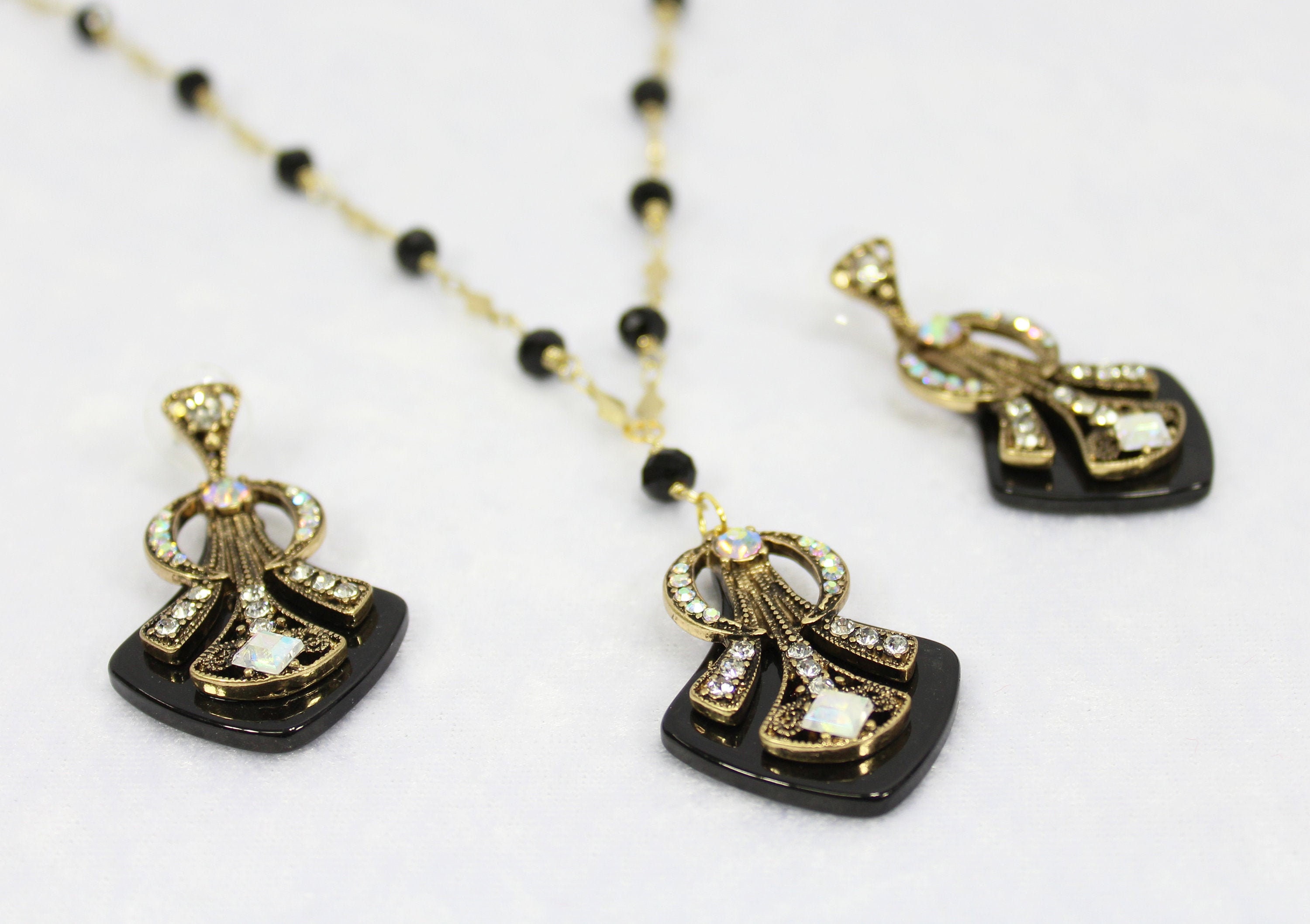 1920s Earrings Necklace Gatsby Wedding Art Deco Bridal Jewelry Set