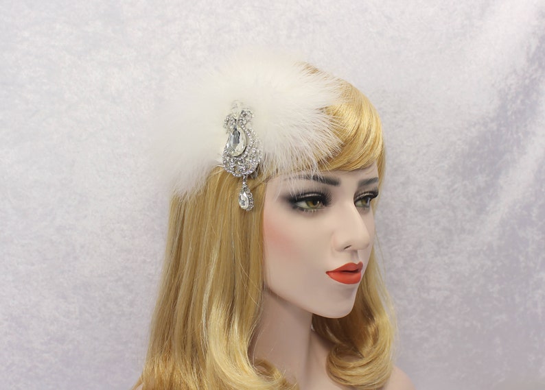 Gatsby hair piece feather fascinator White feather hair clip 1920s 20s headpiece Wedding bridal fascinator Vintage style hair piece
