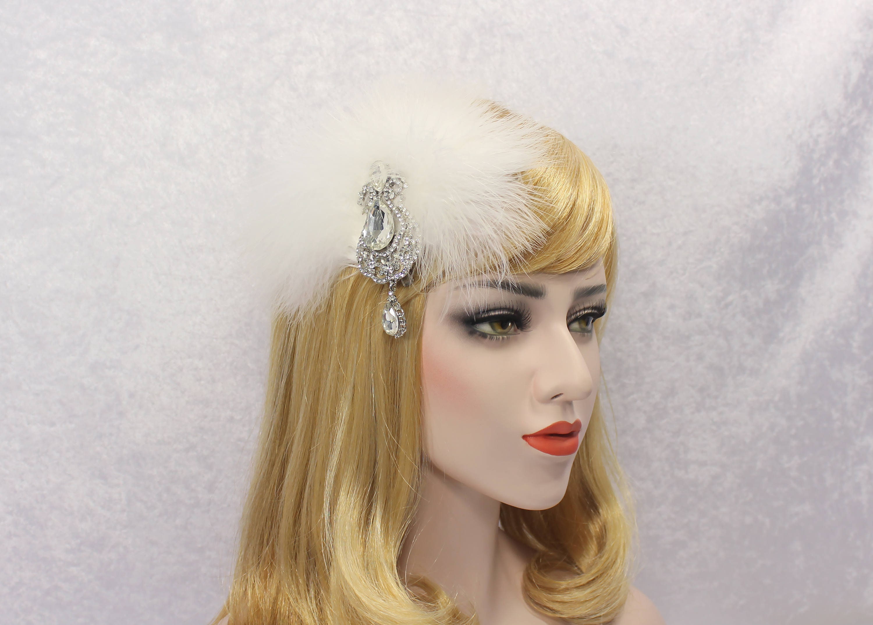 Gatsby Hair Piece Feather Fascinator White Feather Hair Clip 1920s