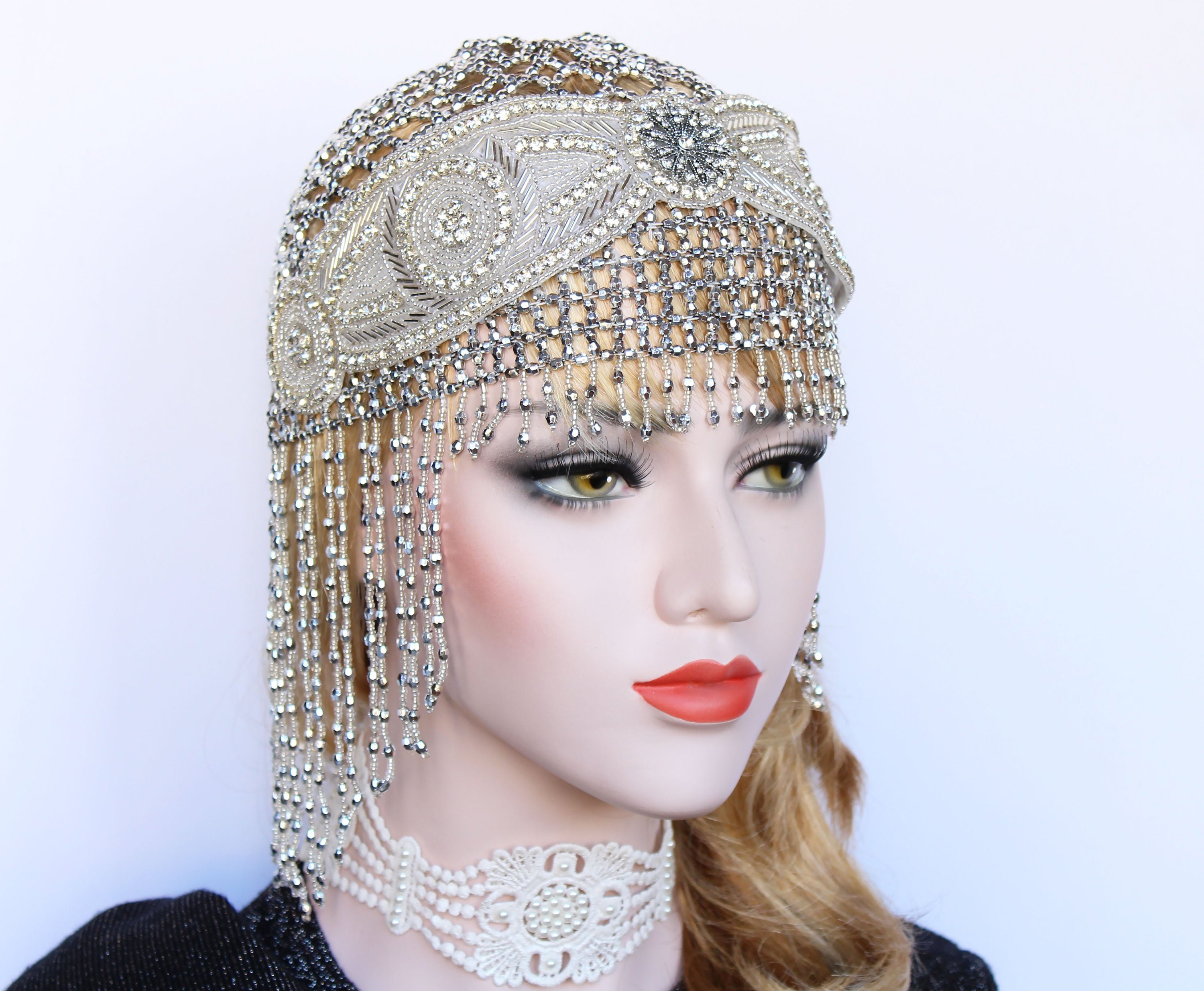 Art Deco Gatsby Headpiece 1920s Gatsby Dress Roaring 20s Silver Flapper Wedding Headpiece