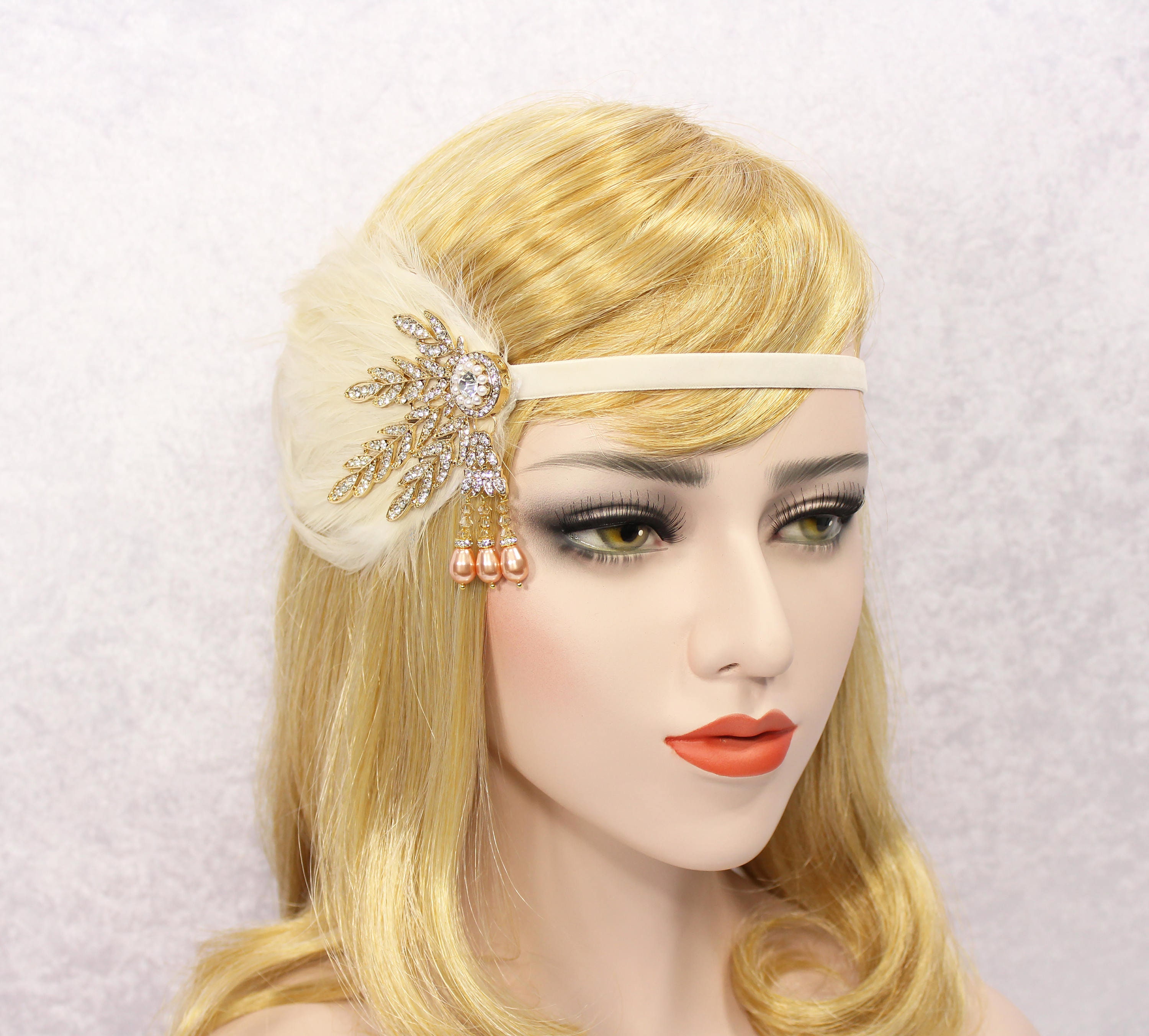 Gatsby Headpiece Feather Flapper Headband 1920s Headpiece Etsy