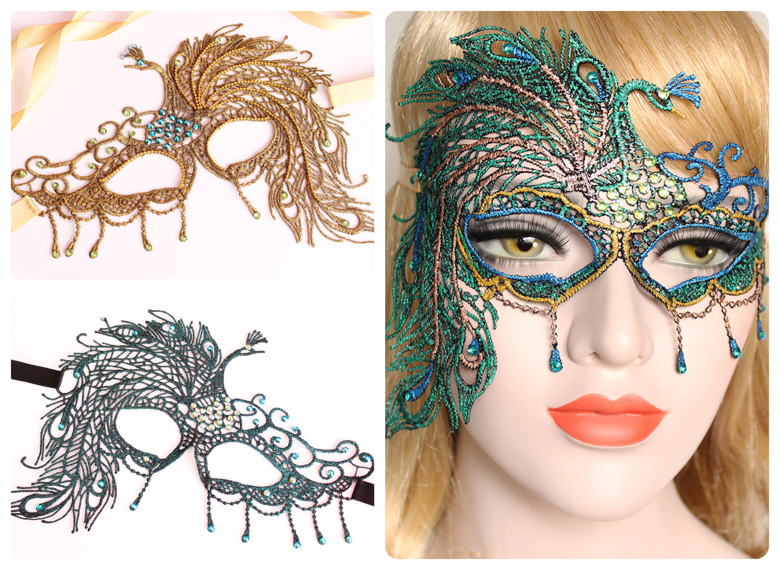 Peacock Masquerade Mask Sexy Peacock Feather Mask Women Mardi Gras Lace Mask Phantom Boudoir