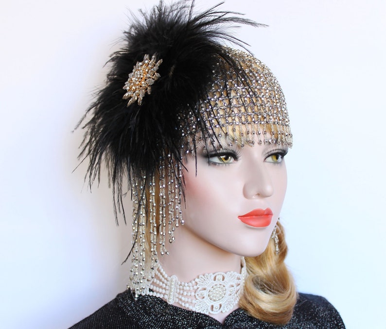 Gatsby Headpiece black Feather Flapper Headband Gatsby Dress | Etsy