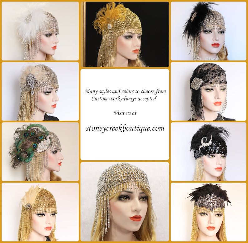 Gatsby Beaded Cap Wedding Headpiece 1920s vintage headband Feather headdress great Gatsby flapper roaring 20s dress Gatsby wedding dress