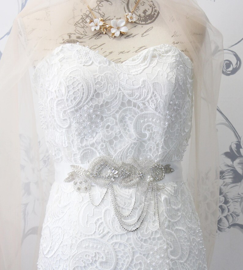 1920s Crystal Wedding Dress Belt Silver Art Deco Beaded Bridal Etsy