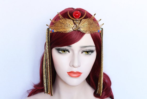 Gold Cleopatra Crown Egyptian Goddess Snake Headpiece Queen of snakes headdress Wedding Tiara Burlesque Photo Prop