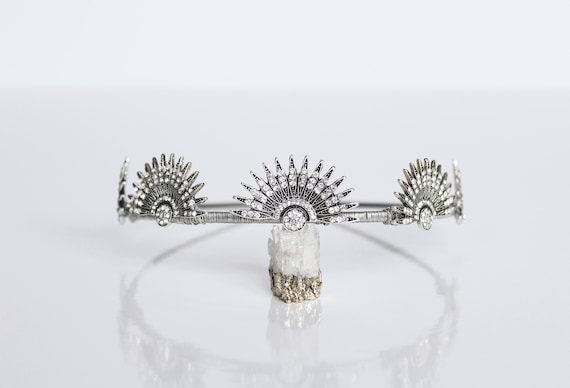 Silver Celestial Headpiece Wedding Starburst Crown Art Deco Tiara Bridal Sunburst Crown Downton Abbey 1920s Headband Gatsby Wedding Dress