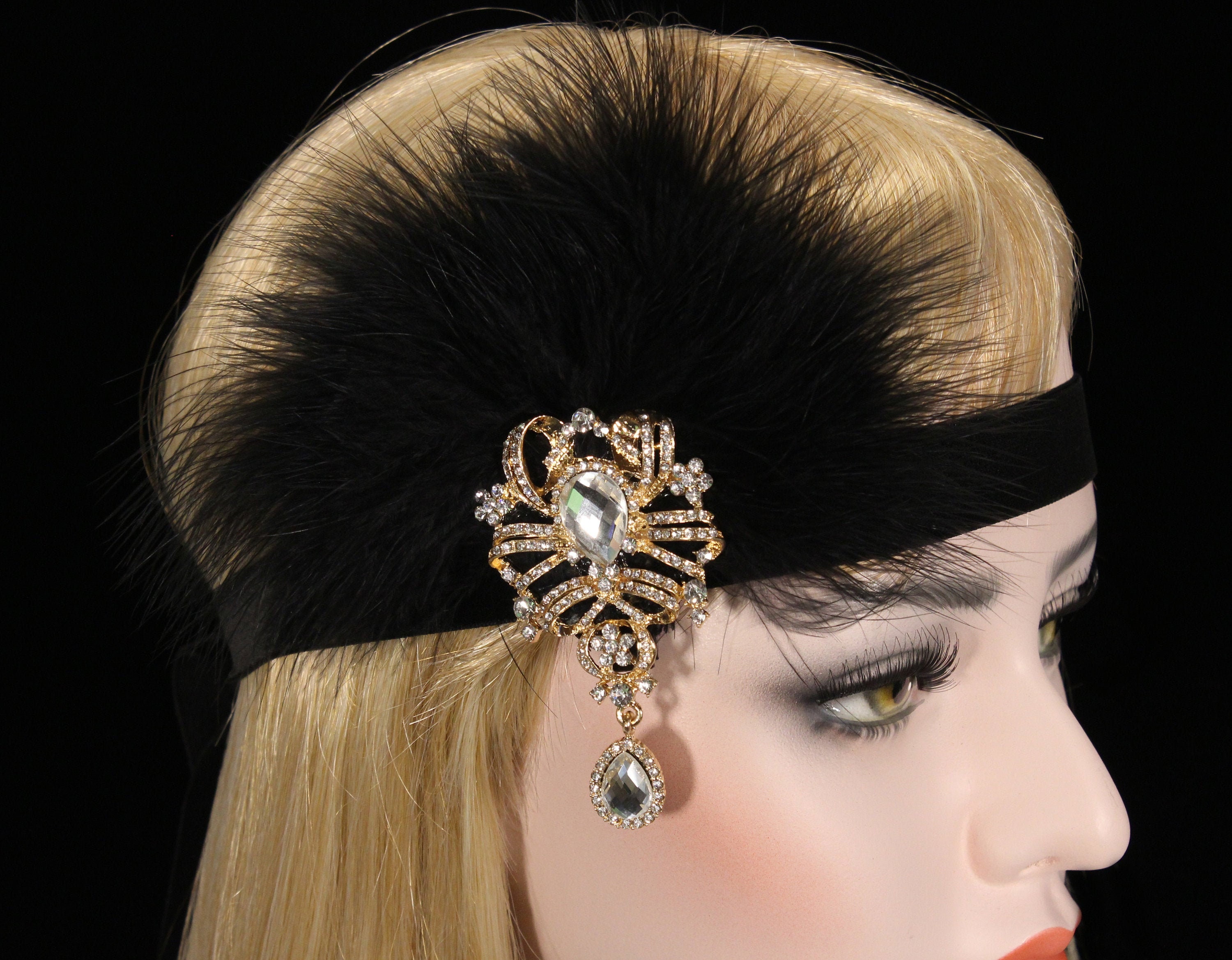 Hair Women S Hair Accessories 20s Headband Black Red Gold Feather