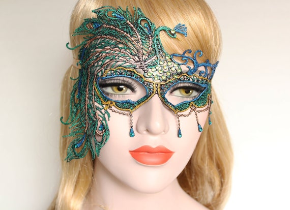 Sexy Masquerade Mask Peacock Feather Mask Women Mardi Gras Lace Mask Phantom Boudoir Crystal Bridal Mask Bachelorette Hen Party